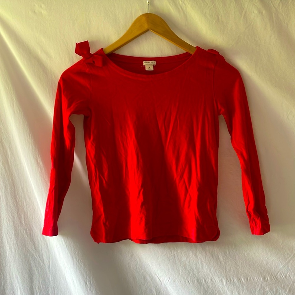 crewcuts girls sz 8 red knit long sleeve shirt with bow on the shoulder